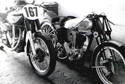 Two race Nortons at home
